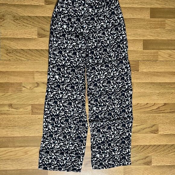 Club Monaco Womens Wide Legged long Pants Black Mix Noir Abstract Pattern Size 0 - Picture 1 of 13